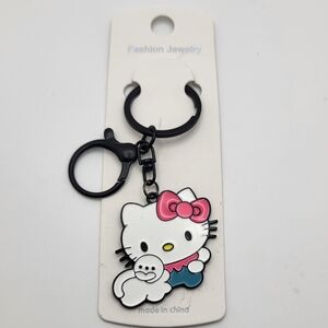 HELLO KITTY Matte Black Enamel Keychain NEW